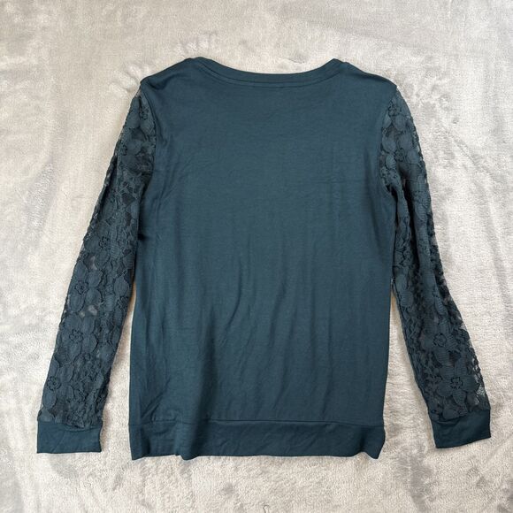 Adrianna Papell Women’s Small Lace Top Dark Pine Green Long Sleeve Crew - Picture 8 of 8
